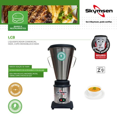 Liquidificador Industrial Baixa Rotação 8 Litros Skymsen em Aço Inox 220v