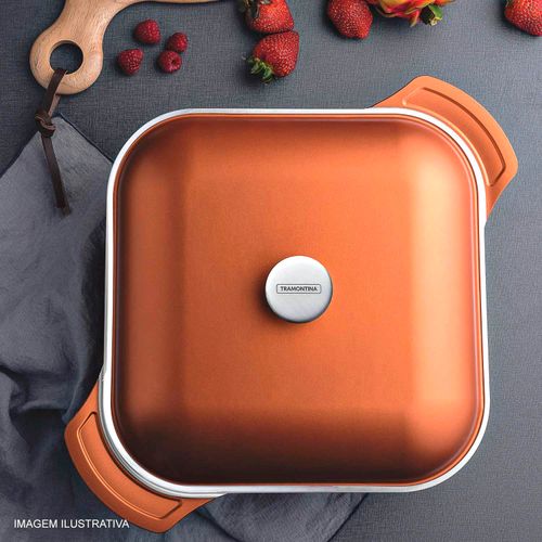 Caçarola Lyon Quadrada Dourada Tramontina 5,6 Litros em Alumínio Forjado com Tampa 28 cm