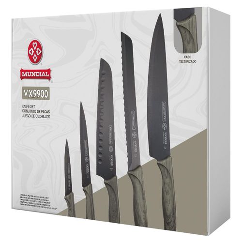 Conjunto de Facas Mundial em Aço Inox Preta com 3 Peças