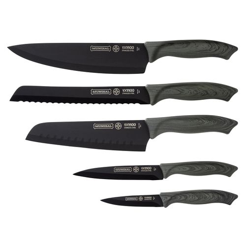 Conjunto de Facas Mundial em Aço Inox Preta com 5 Peças