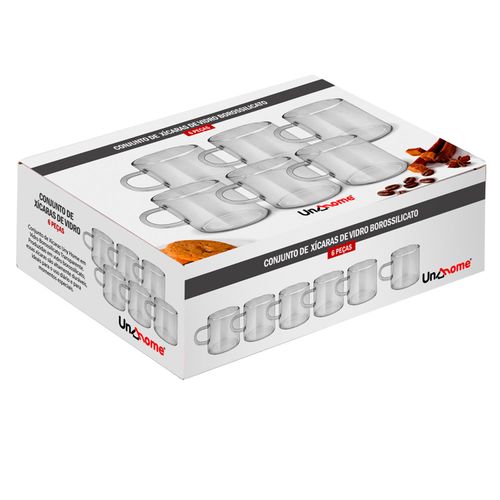 Conjunto de 6 Xícaras em Vidro Borossilicato Uny Home 120 ml