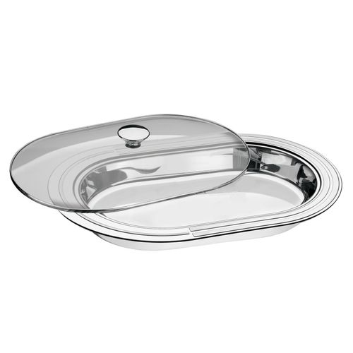 Travessa Funda Ciclo 45 cm em Aço Inox com Tampa de Vidro Tramontina