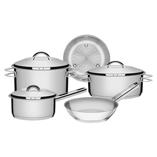Conjunto de Panelas Solar Tramontina com 5 Peças em Aço Inox com Fundo Triplo