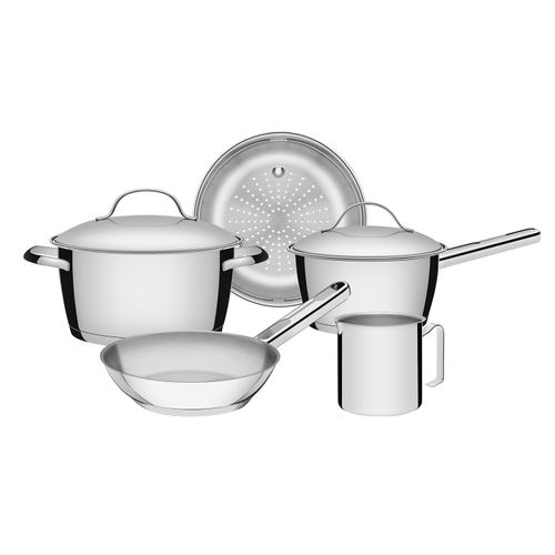 Conjunto de Panelas Allegra Tramontina com 5 Peças em Aço Inox com Fundo Triplo