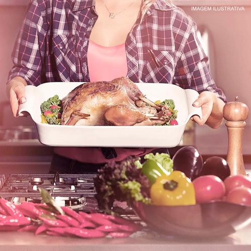 Travessa Refratária Funda Branca Oxford com Asa 45x24x8,5 cm