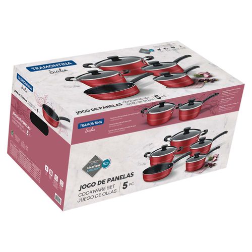 Conjunto de Panelas Tramontina com 5 Peças Sicília Vermelho