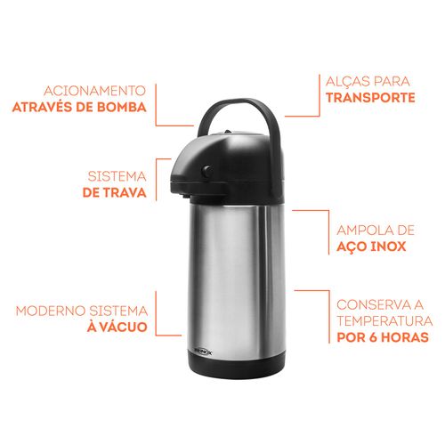 Garrafa Térmica Brinox 1,9 Litros em Aço Inox