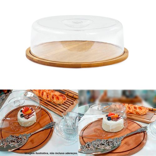 Porta Bolo Ecokitchen Mimo Style em Bambu com Tampa Acrílico 27,5x9 cm
