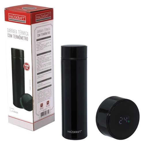 Garrafa Térmica Hauskraft 500 ml com Termômetro Digital Preta
