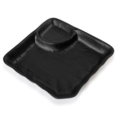 Prato de Melamina de Sushi-Sashimi Gourmet Mix com Porta Shoyu Preto 17,5 cm