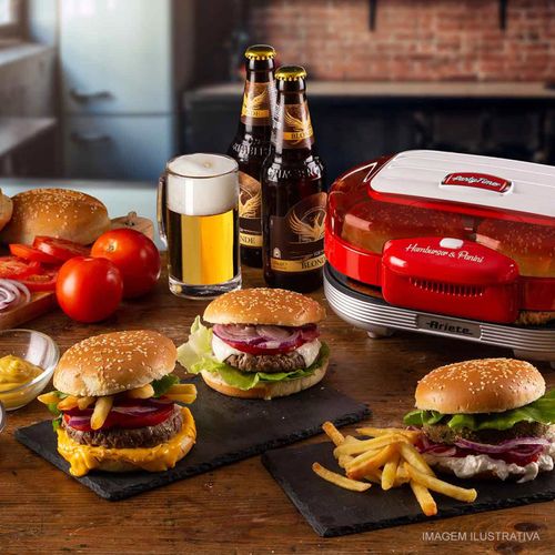 Burguer Grill Elétrico Retro Party Time Ariete Vermelho 127v