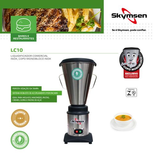Liquidificador Industrial Baixa Rotação 10 Litros Skymsen em Aço Inox 220v