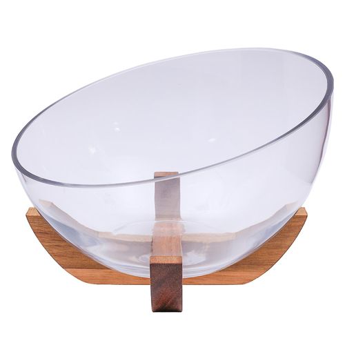 Saladeira Aclive de Vidro com Base Acacia Wood  Mimo Style 26 cm