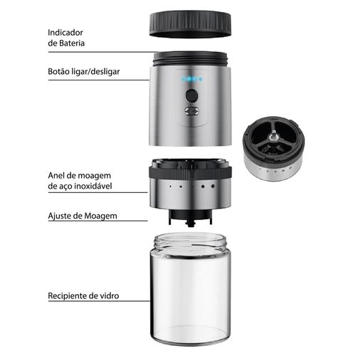 Moedor de Café Elétrico Recarregável em Aço Inox Uny Home