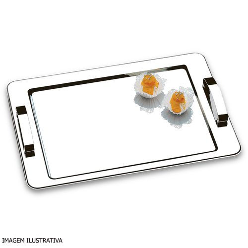 Bandeja Átina em Aço Inox Brinox com Alça 40 x 28 cm