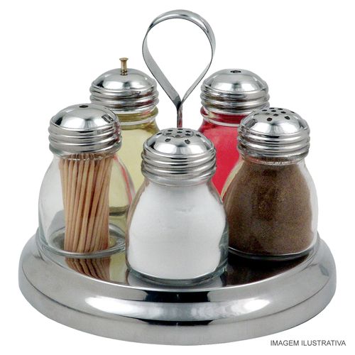 Galheteiro 5 Peças em Aço Inox Globo