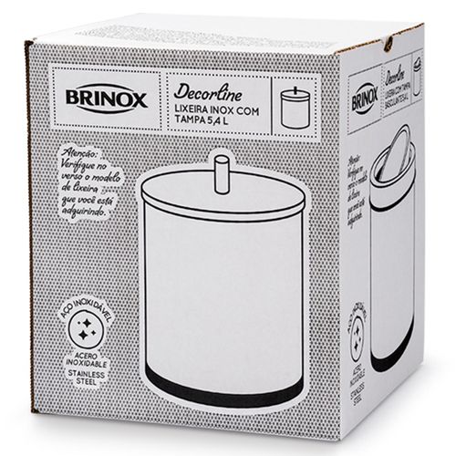 Lixeira Brinox em 5,4 Litros em Aço Inox com Tampa