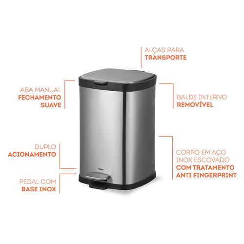Lixeira Frame Brinox com Pedal 12 Litros em Aço Inox