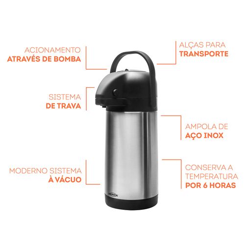 Garrafa Térmica Brinox 3,0 Litros em Aço Inox