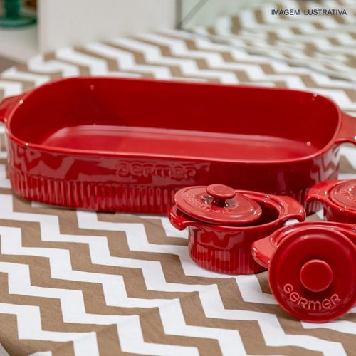 Travessa Refratária Retangular Germer com Asa 30x21 cm Vermelho