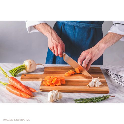 Tábua Retangular Kitchen Tramontina em Madeira Teca 34x23 cm com Cabo