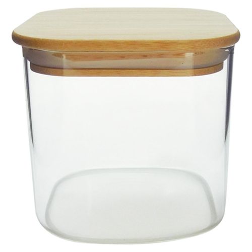Pote de Vidro Quadrado 650 ml Mimo Style com Tampa de Bambu