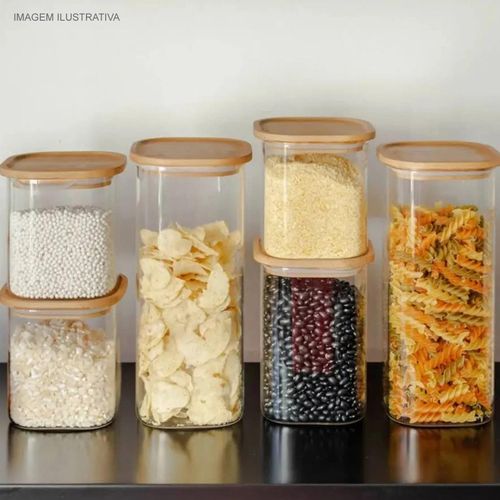 Pote de Vidro Quadrado 650 ml Mimo Style com Tampa de Bambu