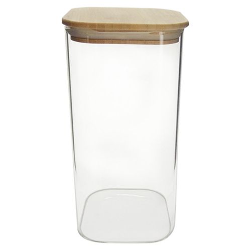 Pote de Vidro Quadrado 1,5 Litros Mimo Style com Tampa de Bambu