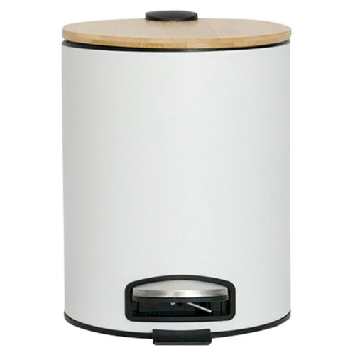 Lixeira em Aço Inox Branca Mimo Style 3 Litros com Tampa Bambu