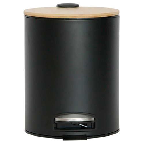 Lixeira em Aço Inox Preta Mimo Style 3 Litros com Tampa Bambu