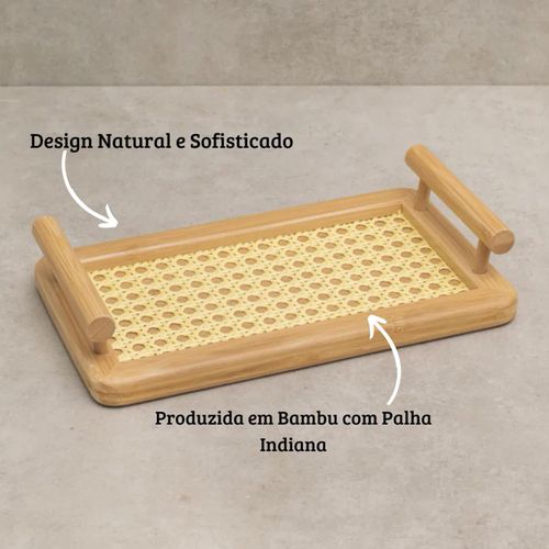 Bandeja Retangular  Mimo Style Bambu Palhinha 35x20 cm com Alça