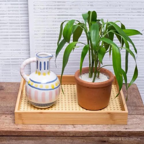 Bandeja Retangular  Mimo Style Bambu Palhinha 39x28 cm