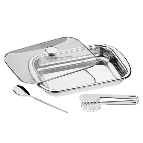 Kit para Assar e Servir Tramontina com 3 Peças em Aço Inox com Tampa de Vidro