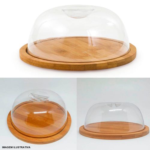 Porta Queijo Ecokitchen Mimo Style em Bambu  com Tampa Acrílico 19x8 cm