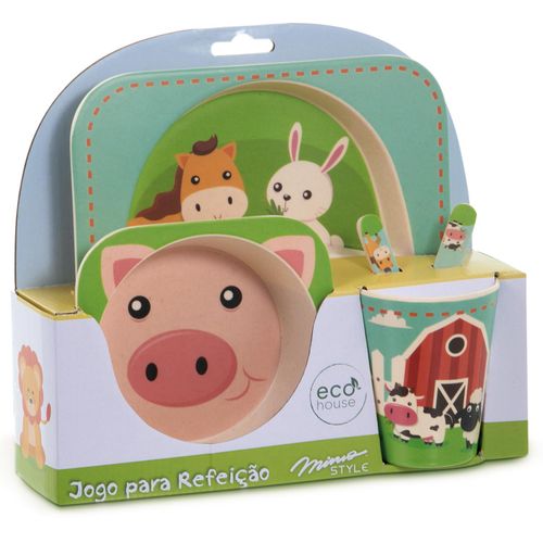 Conjunto Refeição Infantil Eco Friendly Fazenda Mimo Style 5 Peças