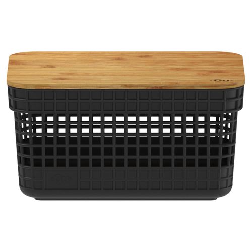 Cesto Organizador Grid 2,5 Litros com Tampa de Bambu Preto OU