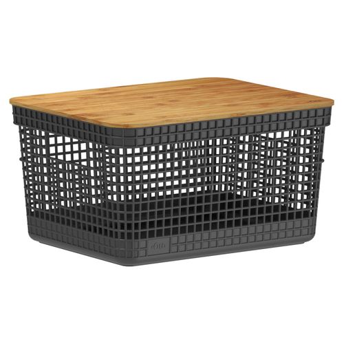 Cesto Organizador Grid 8,0 Litros com Tampa de Bambu Preto OU