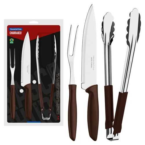 Kit para Churrasco Plenus Tramontina com 3 Peças em Aço Inox Marrom