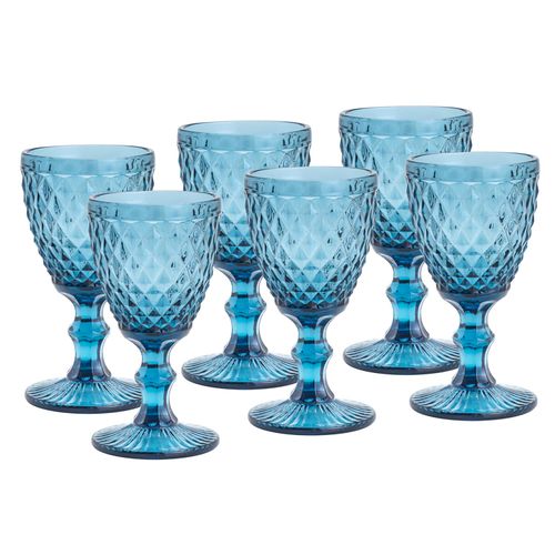 Jogo de Taças para Água Bico de Abacaxi Lyor 325 ml Azul com 6 Peças