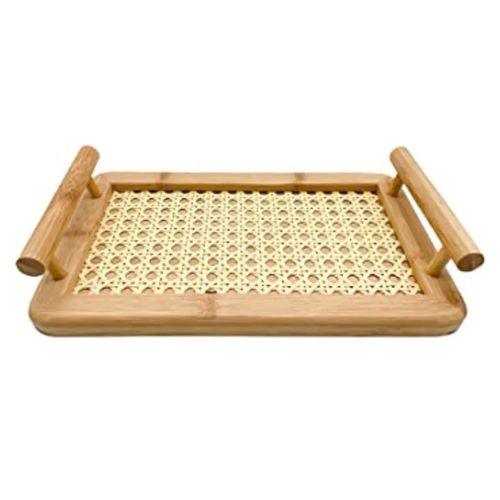 Bandeja Retangular  Mimo Style Bambu Palhinha 35x20 cm com Alça
