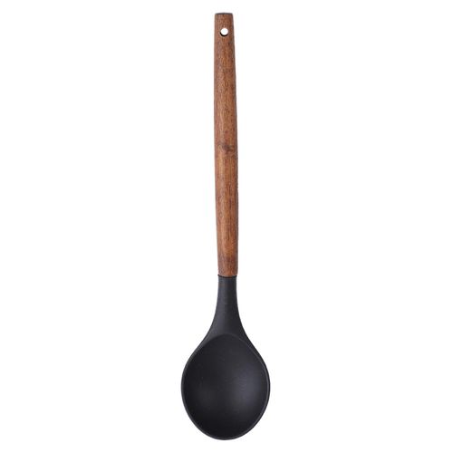 Colher de Silicone Preto Paramount com Cabo Madeira 33,5 cm