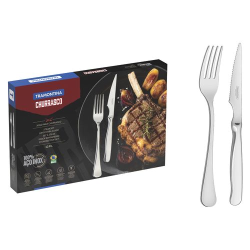 Jogo para Churrasco Tramontina Zurique em Aço Inox Facas Fio Serrilhado 12 Peças