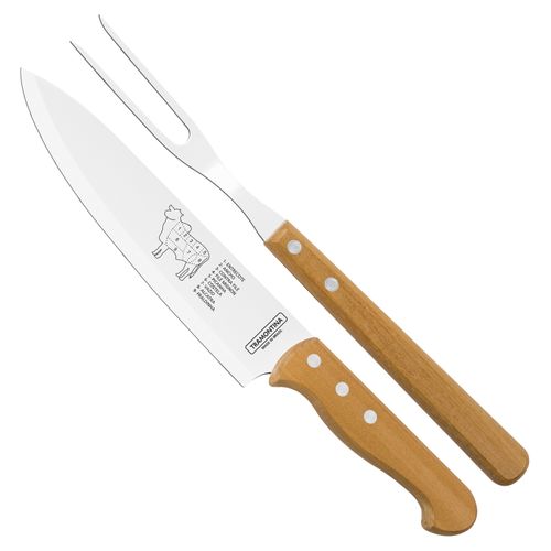 Kit para Churrasco Trinchante Tramontina com 2 peças em Aço Inox com Cabo de Madeira