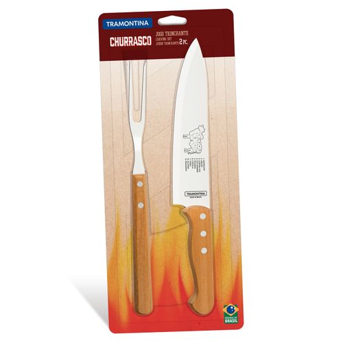 Kit para Churrasco Trinchante Tramontina com 2 peças em Aço Inox com Cabo de Madeira