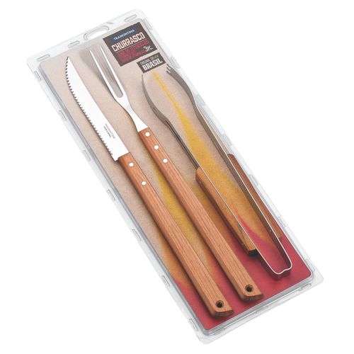 Kit para Churrasco Tramontina em Aço Inox com Pegador com 3 peças