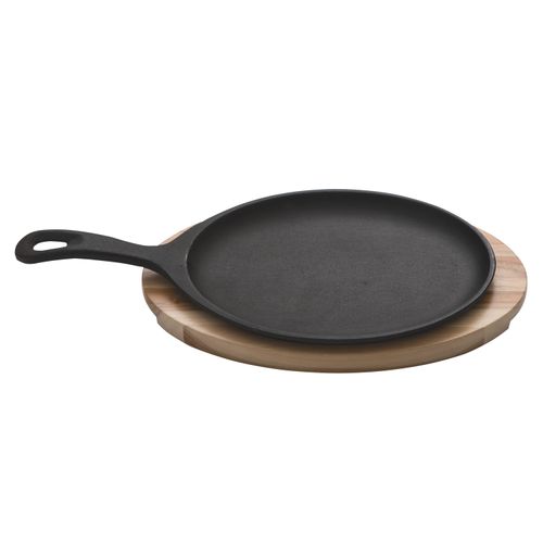 Grill Oval em Ferro Fundido Tramontina 30,5x18,5 cm com Base em Madeira Teca