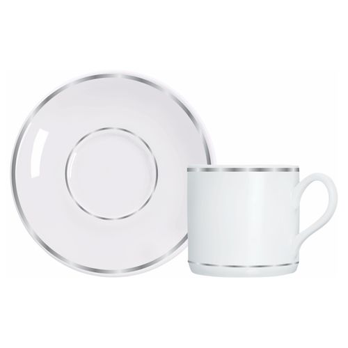 Xícara de Café Brasília Germer com Pires de Porcelana 70 ml com Filete Prata