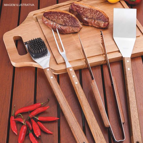 Espátula para Churrasco em Aço Inox Cabo de Madeira