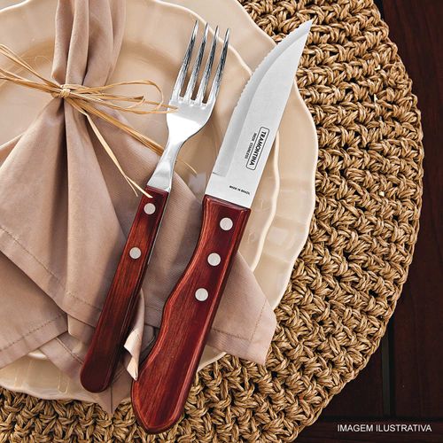 Faca de Churrasco Jumbo Polywood 5" Tramontina em Aço Inox com Cabo de Madeira