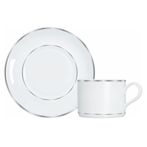Xícara de Chá Brasília Germer com Pires de Porcelana 170 ml com Filete Prata